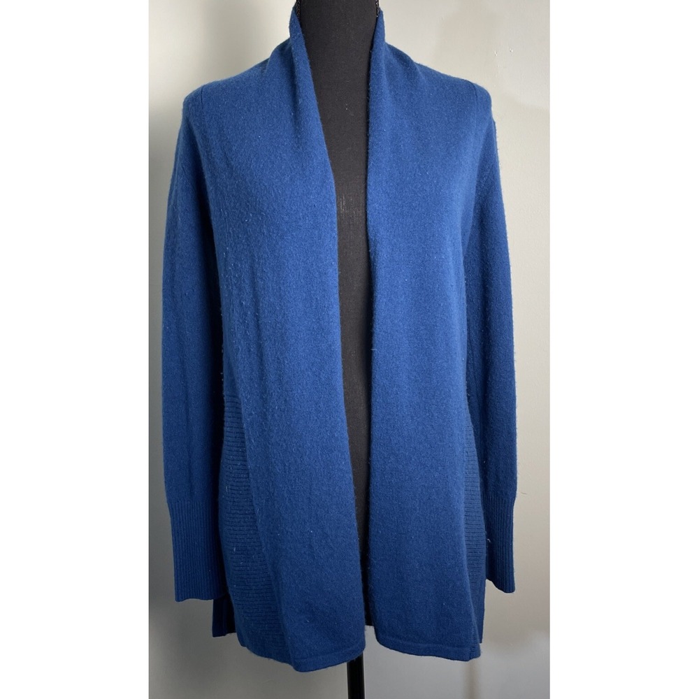 Tahari Pure Luxe 100% Cashmere Open front‎ Long Cardigan Color Blue Size XS